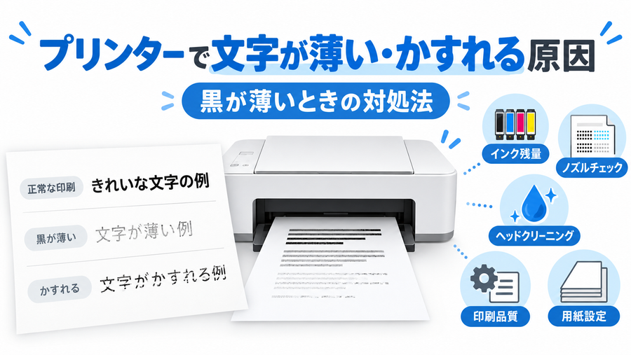 プリンターで文字が薄い・かすれる原因｜黒が薄いときの対処法