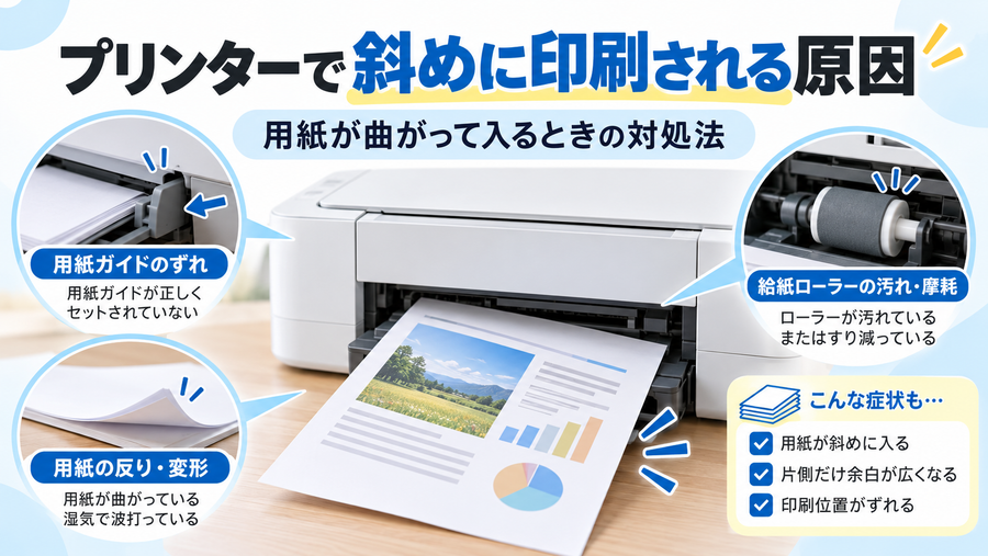 プリンターで斜めに印刷される原因｜用紙が曲がって入るときの対処法