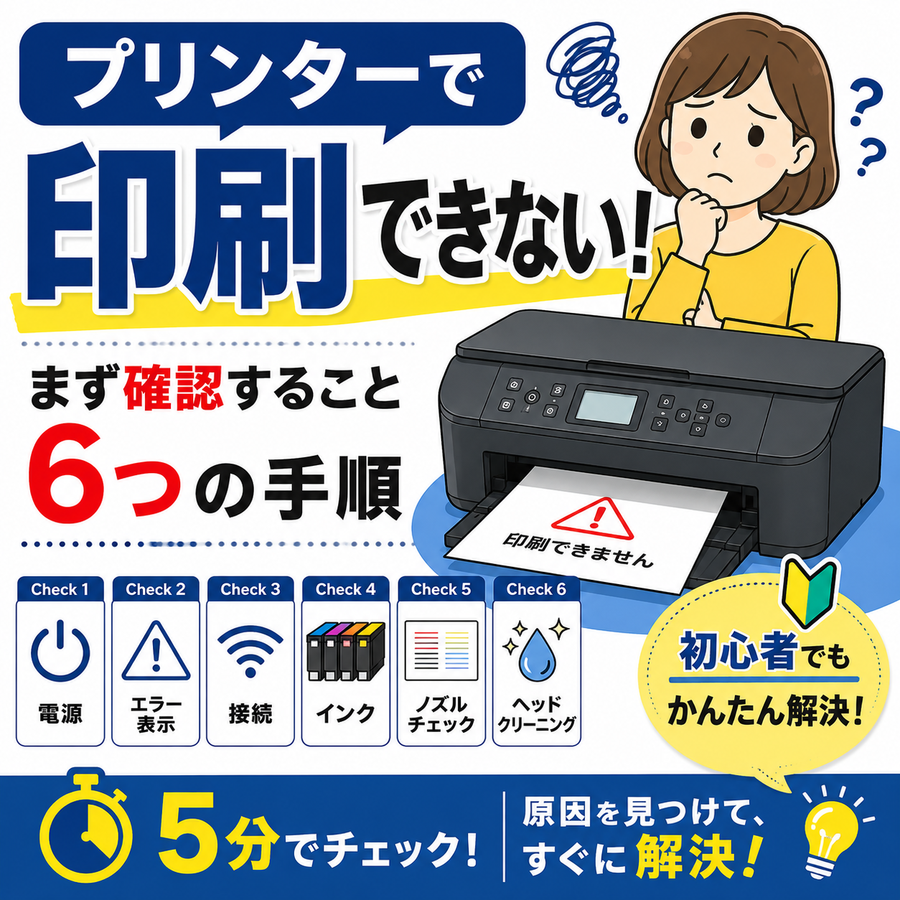 プリンターで印刷できないときの確認手順｜初心者でも5分でできる原因と対処法
