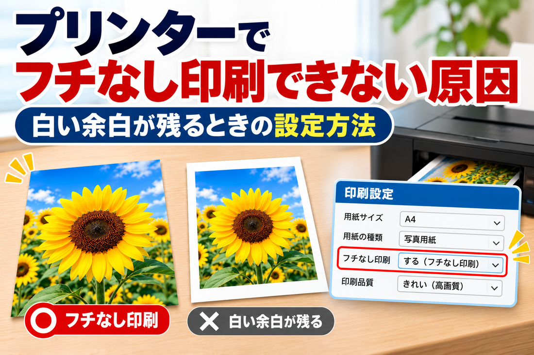 プリンターでフチなし印刷できない原因｜白い余白が残るときの設定方法
