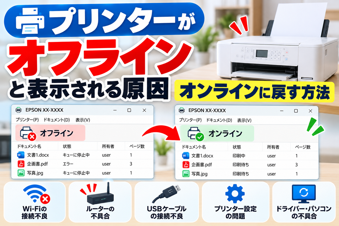 プリンターがオフラインと表示される原因｜オンラインに戻す方法をWindows・Mac別に解説