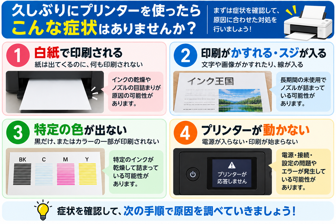 プリンターを久しぶりに使ったら印刷できない原因｜長期間使っていないときの対処法