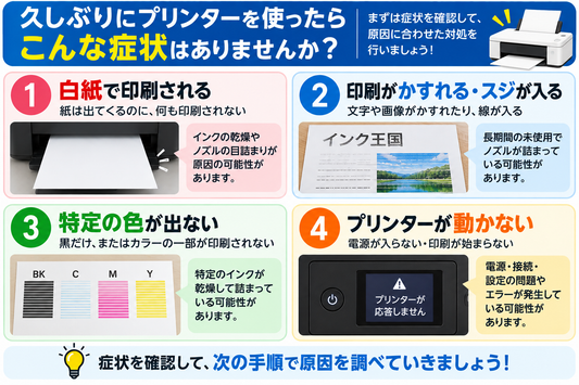プリンターを久しぶりに使ったら印刷できない原因｜長期間使っていないときの対処法