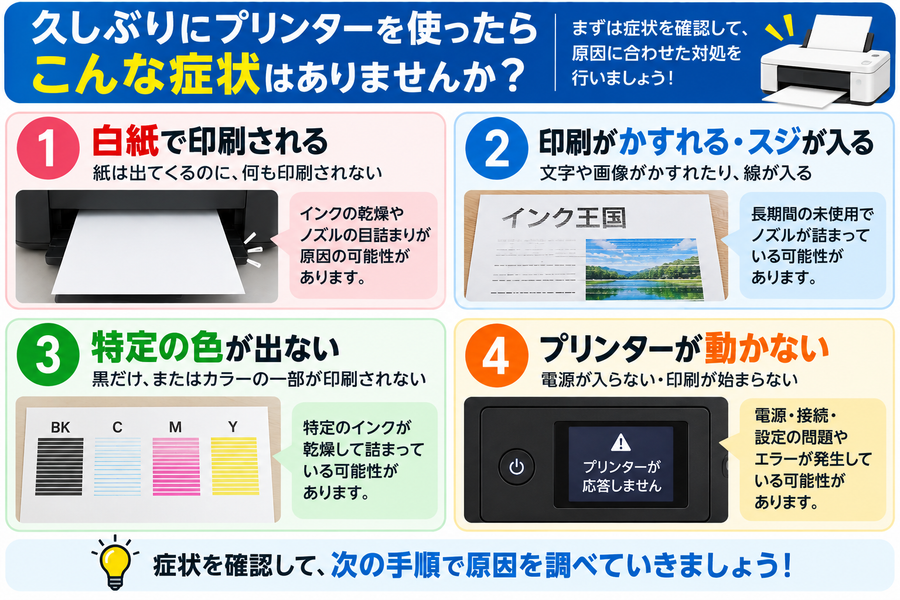 プリンターを久しぶりに使ったら印刷できない原因｜長期間使っていないときの対処法
