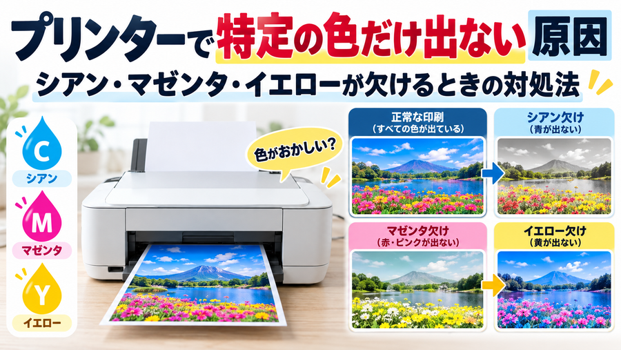 プリンターで特定の色だけ出ない原因｜シアン・マゼンタ・イエローが欠けるときの対処法