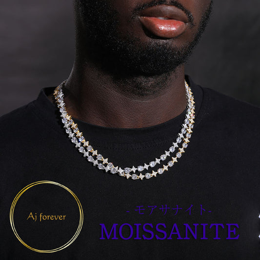 モアサナイト ダイヤモンド の2.5倍の輝き Aj forever モアッサナイト シルバー925 テニスチェーンネックレス 8mm幅 50cm 金属アレルギー対応 コーティング プラチナ ゴールド 仕上げ