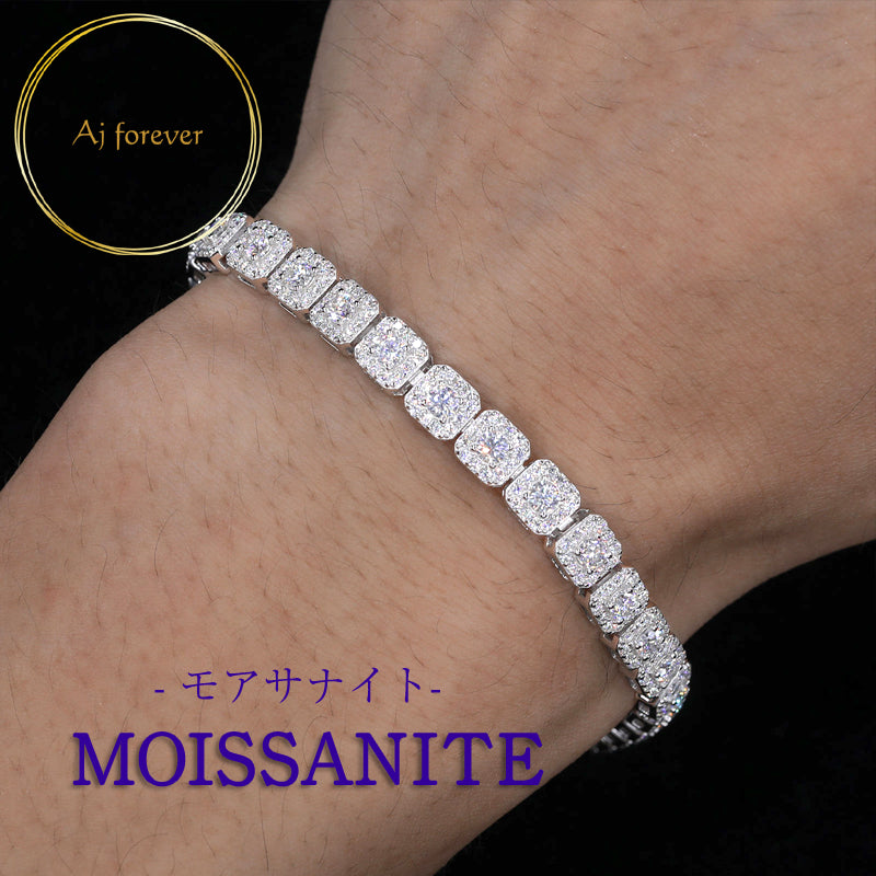 モアサナイト ダイヤモンド の2.5倍の輝き Aj forever モアッサナイト シルバー925 テニスブレスレット 6mm幅 18cm メンズ レディース