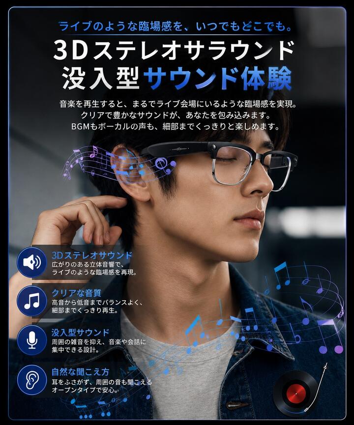 スマートグラス カメラ付き ボイスレコーダー 動画撮影 録画 録音 音楽再生 翻訳 AI翻訳 リアルタイム音声認識 映像 電話通話 ハンズフリー通話 ボイスレコーダー 防水防汗 スマートメガネ  AIメガネ 証拠 サングラス 眼鏡 AIワイヤレス メガネ ブルーライトカット 日本語