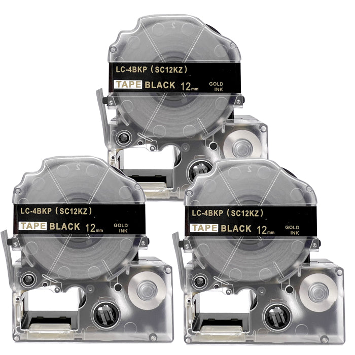 テプラテープ 12mm 黒 金文字 SC12KZ 1個から  互換 キングジム対応 強粘着 12mm テープ幅 黒地 / 金文字 テプラPRO用 互換品 テプラ PRO 互換テープ 長さ 8m ラベルライター ラベルプリンター TEPRA PRO 用 互換テープカートリッジ  お名前シール 名前シール テープ