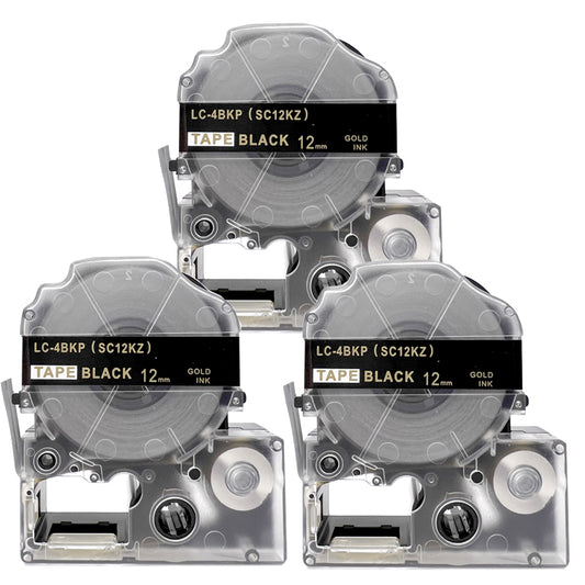 テプラテープ 12mm 黒 金文字 SC12KZ 1個から  互換 キングジム対応 強粘着 12mm テープ幅 黒地 / 金文字 テプラPRO用 互換品 テプラ PRO 互換テープ 長さ 8m ラベルライター ラベルプリンター TEPRA PRO 用 互換テープカートリッジ  お名前シール 名前シール テープ