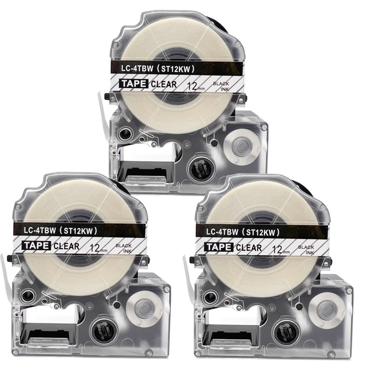 テプラ テープ 12mm 透明 黒文字 ST12KW 1個から  互換 キングジム対応 強粘着 12mm テープ幅 透明地 / 黒文字 純正型番 ST12K テプラPRO用 互換品 テプラ PRO 互換テープ 長さ 8m ラベルライター ラベルプリンター TEPRA PRO 用 互換テープカートリッジ  お名前シール