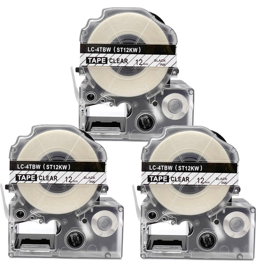 テプラ テープ 12mm 透明 黒文字 ST12KW 1個から  互換 キングジム対応 強粘着 12mm テープ幅 透明地 / 黒文字 純正型番 ST12K テプラPRO用 互換品 テプラ PRO 互換テープ 長さ 8m ラベルライター ラベルプリンター TEPRA PRO 用 互換テープカートリッジ  お名前シール