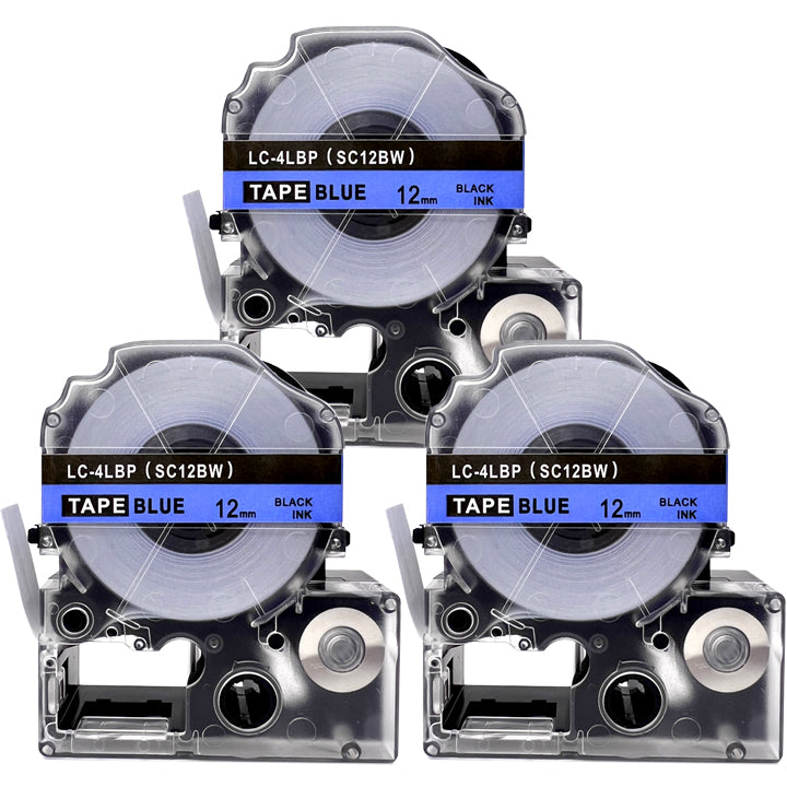 テプラテープ 12mm 青 黒文字 SC12BW 1個から  互換 キングジム対応 強粘着 12mm テープ幅 青地 / 黒文字 純正型番 SC12B  テプラPRO用 互換品 テプラ PRO 互換テープ 長さ 8m ラベルライター ラベルプリンター TEPRA PRO 用 互換テープカートリッジ  名前シール テープ
