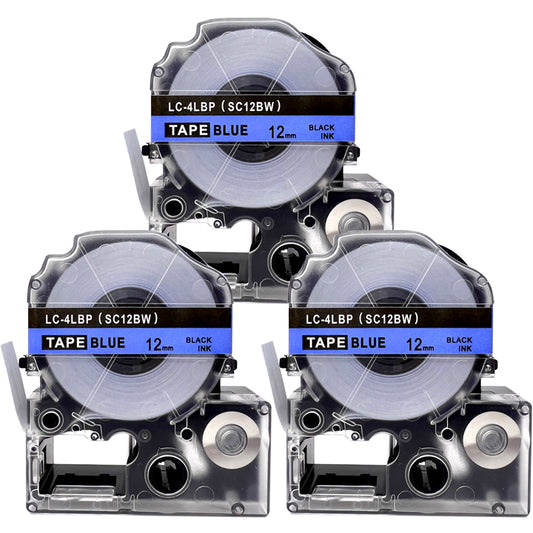 テプラテープ 12mm 青 黒文字 SC12BW 1個から  互換 キングジム対応 強粘着 12mm テープ幅 青地 / 黒文字 純正型番 SC12B  テプラPRO用 互換品 テプラ PRO 互換テープ 長さ 8m ラベルライター ラベルプリンター TEPRA PRO 用 互換テープカートリッジ  名前シール テープ