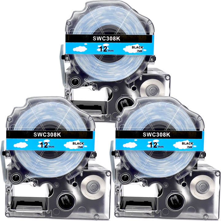 テプラテープ 12mm 青空 黒文字 SWC308K 1個から 互換 キングジム対応 強粘着 12mm テープ幅 青空地 / 黒文字 テプラPRO用 互換品 テプラ PRO 互換テープ 長さ 8m ラベルライター ラベルプリンター TEPRA PRO 用 互換テープカートリッジ  お名前シール