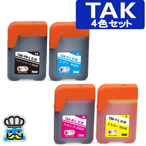 TAK-4CL プリンターインク エプソン TAK ４色セット タケトンボ インクボトル  互換インク 増量 EPSON TAK-PB TAK-C TAK-M TAK-Y 対応プリンター EW-M754TB EW-M754TW EP-M553T EW-M752TB EP-M552T EW-M752T