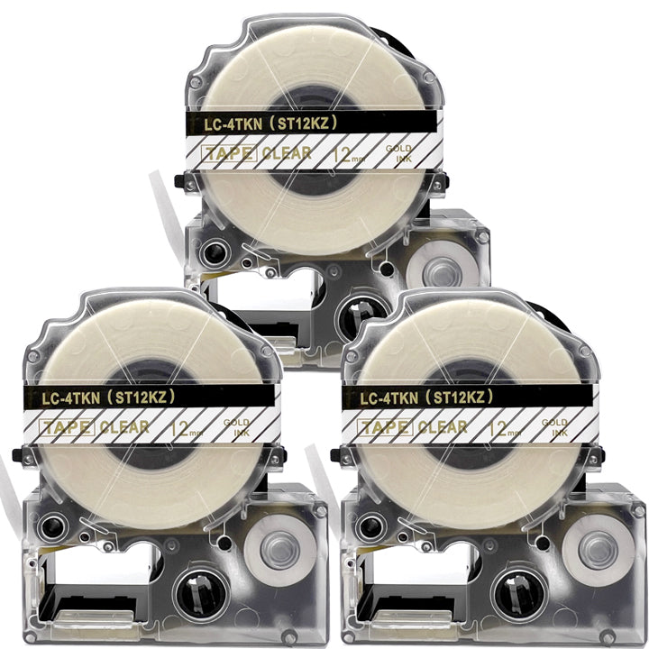 テプラテープ 12mm 透明地 金文字 ST12KZ 1個から 互換 キングジム対応 強粘着 12mm テープ幅 透明地 金文字 テプラPRO用 互換品 テプラ PRO 互換テープ 長さ 8m ラベルライター ラベルプリンター TEPRA PRO 用 互換テープカートリッジ  お名前シール 名前シール テープ