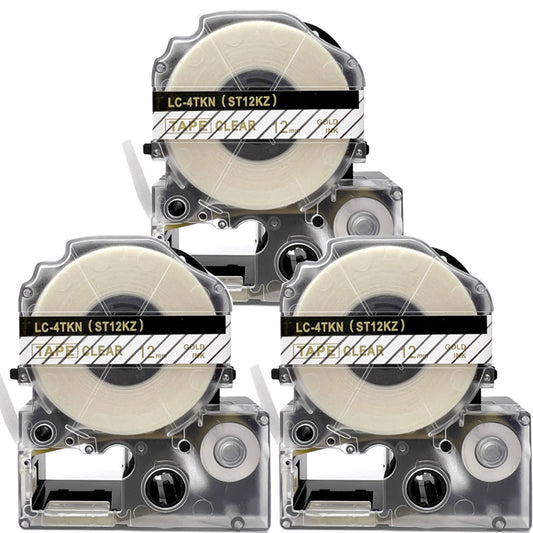 テプラテープ 12mm 透明地 金文字 ST12KZ 1個から 互換 キングジム対応 強粘着 12mm テープ幅 透明地 金文字 テプラPRO用 互換品 テプラ PRO 互換テープ 長さ 8m ラベルライター ラベルプリンター TEPRA PRO 用 互換テープカートリッジ  お名前シール 名前シール テープ