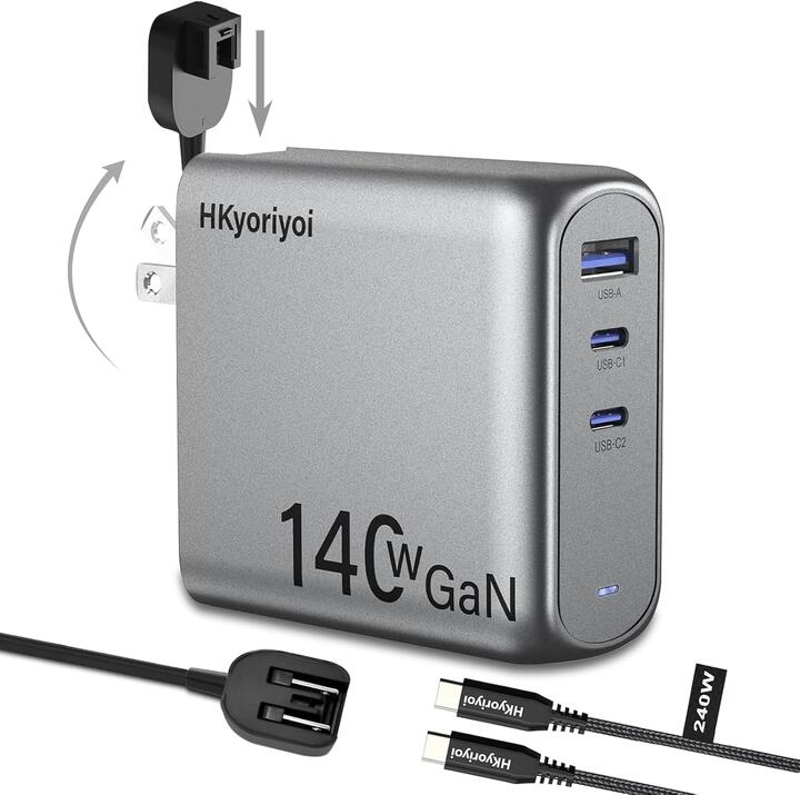 PD充電器 GaN 急速充電器 140W PD3.1 3台同時充電可能 3ポート GaN+ USB C 充電器 ノートパソコン 急速充電器  窒化ガリウム PPS 3ポート USB-C 壁挿し式パワーアダプター MacBook Pro Dell XPS iPhone 16/15 Pro Max iPad Pro  タブレットChromebook対応 PSE認証済み