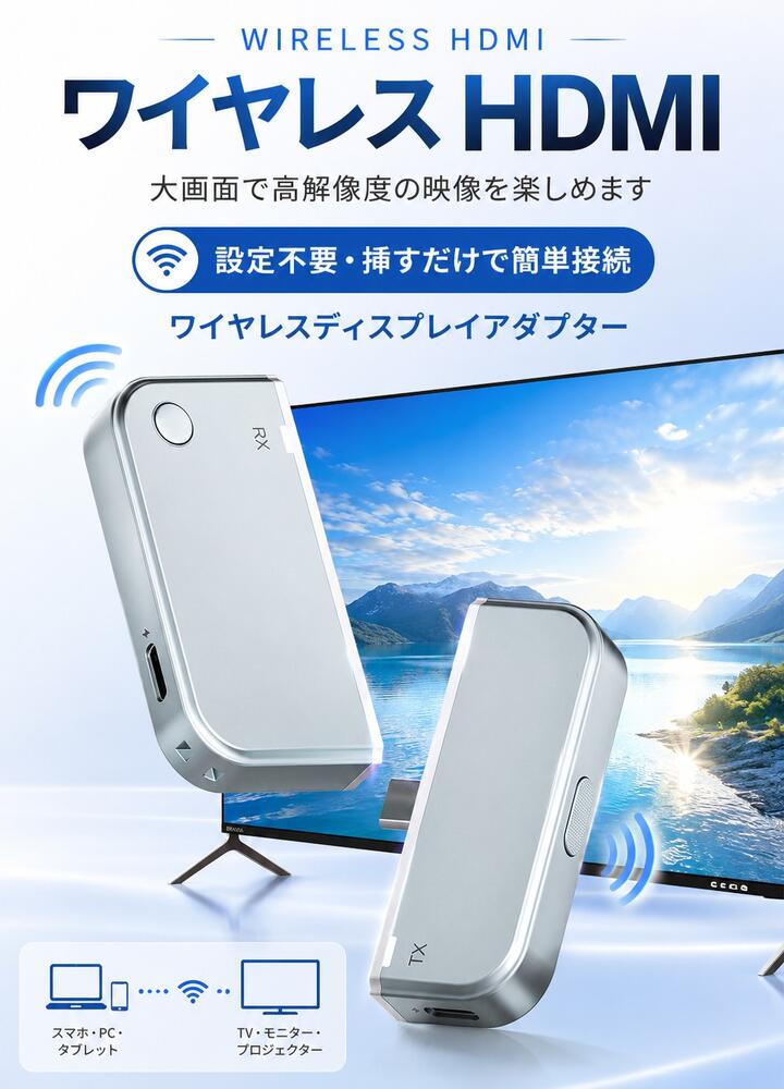 ワイヤレス HDMI スマートフォン対応 Type-C × HDMI トランスミッタ ＆レシーバー 送受信機セット スマホ対応 iPhone android ミラーリング 1080P 5G 長伝送距離  無線 タイプC hdmi WiFi不要 携帯電話 パソコン ビデオ オーディオ テレビ ゲーム プロジェクター モニター