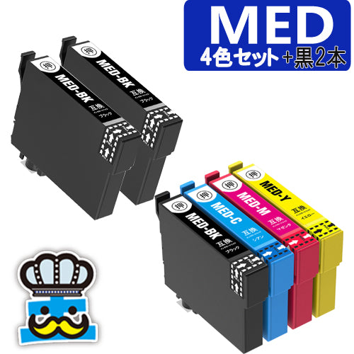 プリンターインク エプソン MED ４色セット +黒２本 MED-4CL  互換インク メダマヤキ EPSON 対応機種 EW-056A EW-456A