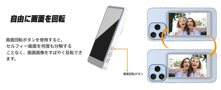 自撮りモニター Vlog撮影用 ワイヤレス ミラーリング 自撮り スマホ 外部スクリーン 高解像度 リモコン付き iPhone/Android対応 magsafe マグセーフ 自撮りスクリーン iPhone スマホ 背面モニター 磁気式 Vlog対応 カメラモニター高精細ディスプレイ ビデオ録画 ライブ配信