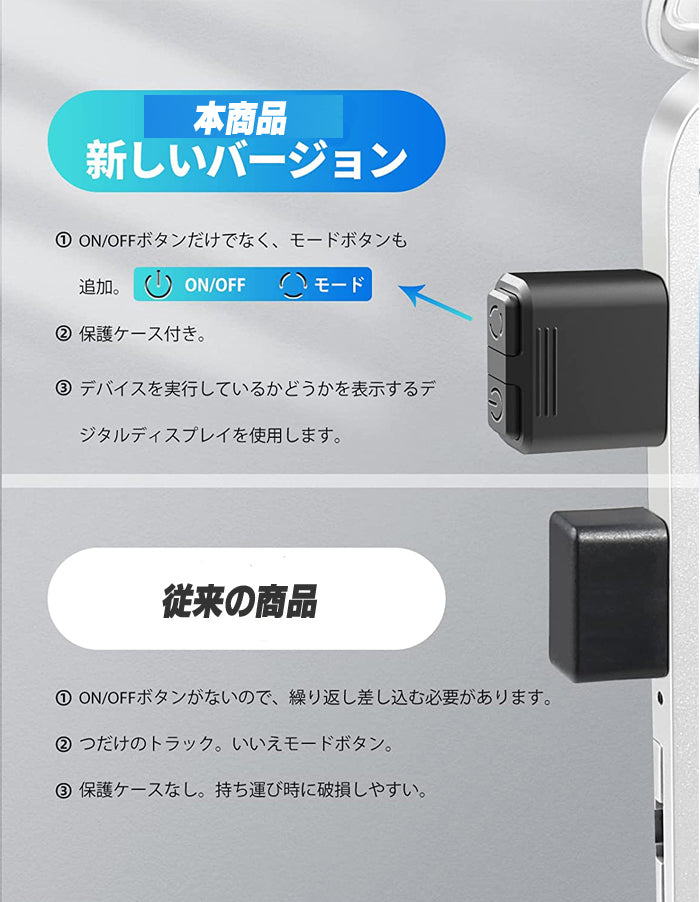 マウスジグラー USB マウスムーバー ミニ Mouse Jiggler マウス移動器 小型 モードとON/OFFボタン付き デジタル表示と保護カバー マウス 自動 動かす ドライブフリー マウス移動シミュレーター  PCスリープ防止 テレワーク 作業状態をシミュレーション