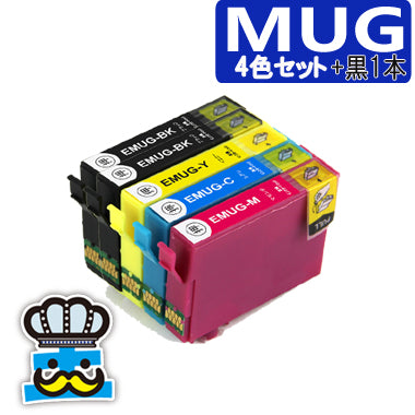 プリンターインク エプソン MUG ４色セット+黒１本 MUG-4CL 互換インク マグカップ EPSON 対応機種 EW-052A EW-452A