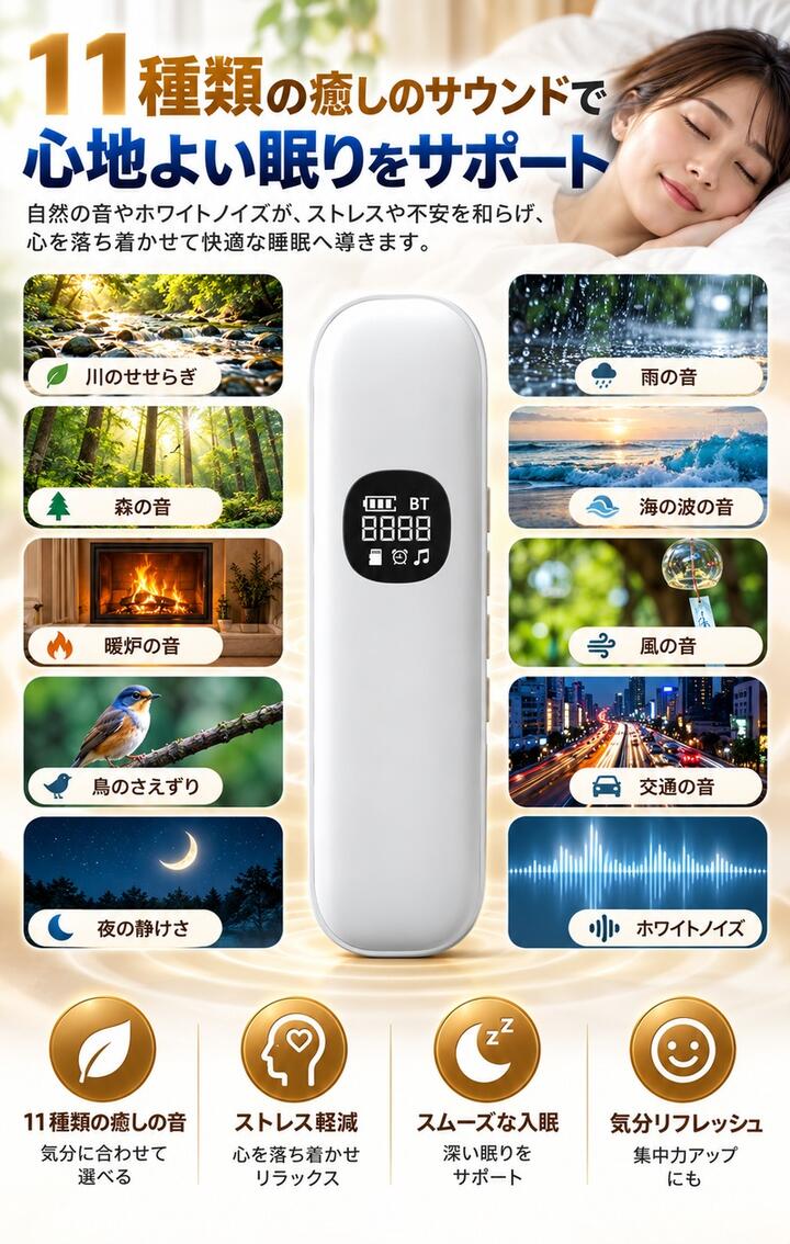 骨伝導 スリープスピーカー Bluetooth 5.3 枕下スピーカー ワイヤレス ホワイトノイズ対応 自動オフタイマー付き 充電式 小型 軽量