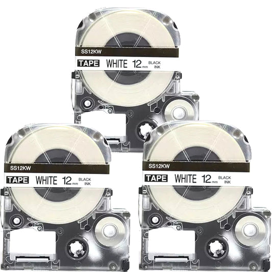 テプラテープ 12mm 白 黒文字 SS12KW 1個から 互換 キングジム対応 強粘着 12mm テープ幅 白 黒文字 テプラPRO用 互換品 テプラ PRO 互換テープ 長さ 8m ラベルライター ラベルプリンター TEPRA PRO 用 互換テープカートリッジ  お名前シール 名前シール テープ