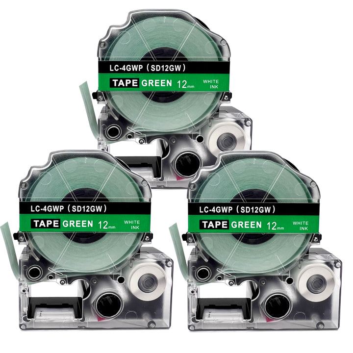 テプラテープ 12mm 緑 白文字 SD12GW 1個から  互換 キングジム対応 強粘着 12mm テープ幅 緑地 / 白文字 テプラPRO用 互換品 テプラ PRO 互換テープ 長さ 8m ラベルライター ラベルプリンター TEPRA PRO 用 互換テープカートリッジ  お名前シール