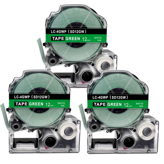 テプラテープ 12mm 緑 白文字 SD12GW 1個から  互換 キングジム対応 強粘着 12mm テープ幅 緑地 / 白文字 テプラPRO用 互換品 テプラ PRO 互換テープ 長さ 8m ラベルライター ラベルプリンター TEPRA PRO 用 互換テープカートリッジ  お名前シール