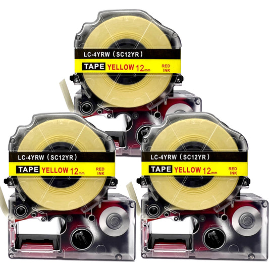 テプラテープ 12mm 黄 赤文字 SC12YR 1個から  互換 キングジム対応 強粘着 12mm テープ幅 黄地 / 赤文字 テプラPRO用 互換品 テプラ PRO 互換テープ 長さ 8m ラベルライター ラベルプリンター TEPRA PRO 用 互換テープカートリッジ  お名前シール