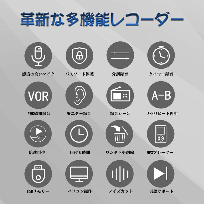 ボイスレコーダー 小型 高音質 32GB 2276時間録音 軽量 長時間録音 USB充電 ICボイスレコーダー 録音機 超小型 大容量 簡単操作 定時録音 ワンタッチ 証拠 ビジネス 授業 インタビューなどに V90 QZT